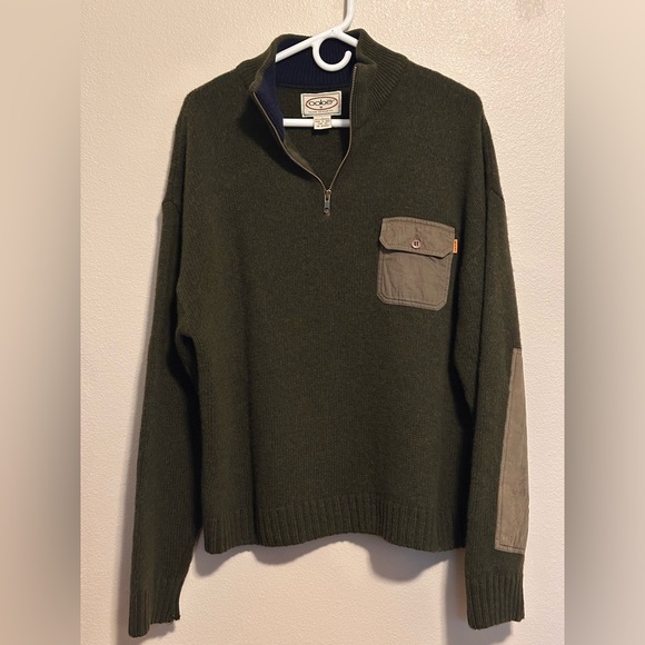 Olive Green Half-Zip Sweater with Pocket